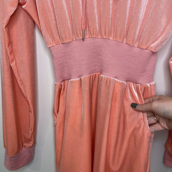 Eros Velour Barbiecore Sweater Dress Jumpsuit Long Sleeved Hoodie Pink Size XS - Picture 3 of 11
